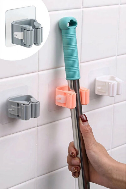 Pazar Kapısı Set of 4 Self-Adhesive Mop and Broom Holders – Wall Organizer Wi...