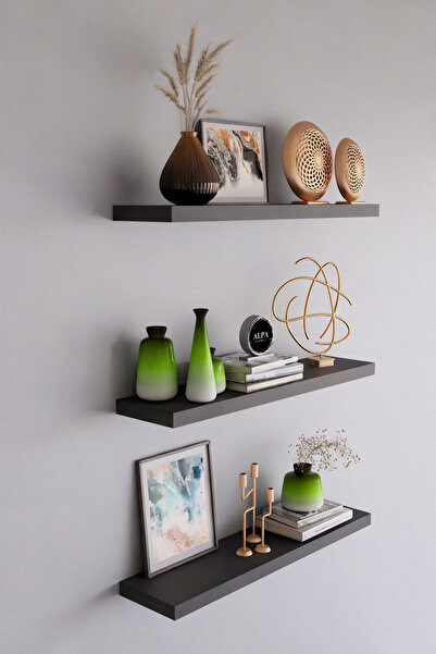 alpaevmobilya Minimal 3'lü Duvar Rafı Seti Dekoratif Raf 50x15 cm