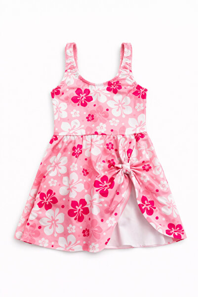 Beniizle Yaprak Patterned Girls' Swimsuit with Skirt