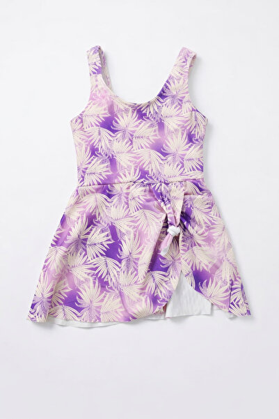 Beniizle Yaprak Patterned Girls' Swimsuit with Skirt