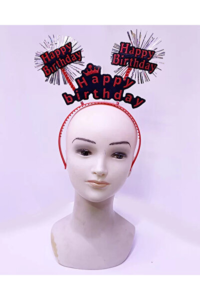 Go İthalat Happy Birthday Written Tasseled Neon Red Color Birthday Crown 22X1...