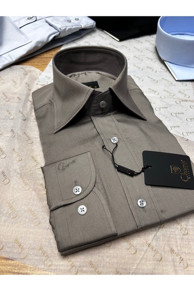 Chamis Slimfit Brown Modal Polat Collar Shirt