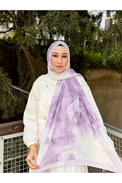 bysoca Şal hijab pentru femei Lila Ebruli cu model cu ramă, moale, texturat b...