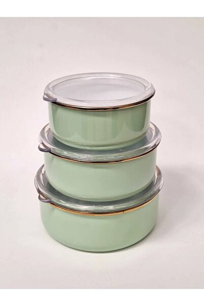 ERGENÇLER Gizem Triple Vacuum Lid Enamel Storage Container Set 14/16/18 cm