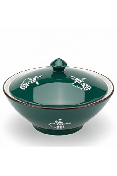 AKDC Christian Verucci 10 Inch Elegant Green Ceramic Halwa Dessert Bowl with Lid
