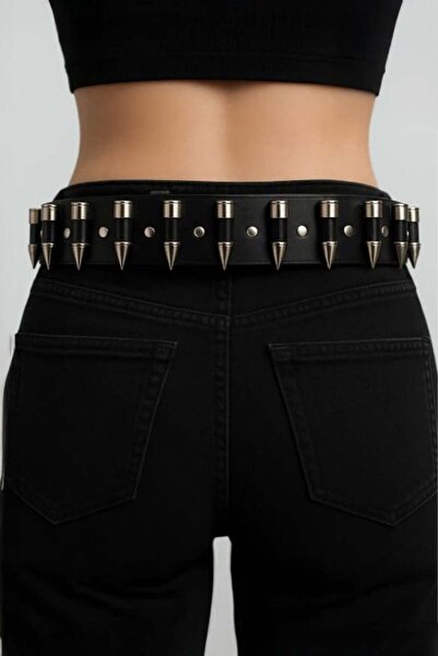 Köstebek Negru Gotic Argintiu cu Dungi Gun Strip Y2K curea