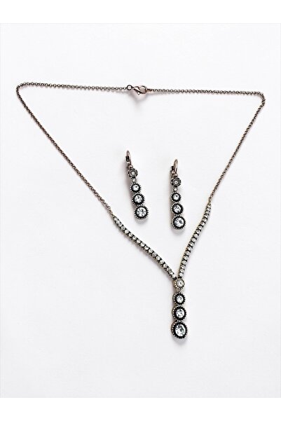 FUYA JEWELLERY Sıralı Taş Su Yolu Kolye Küpe Set