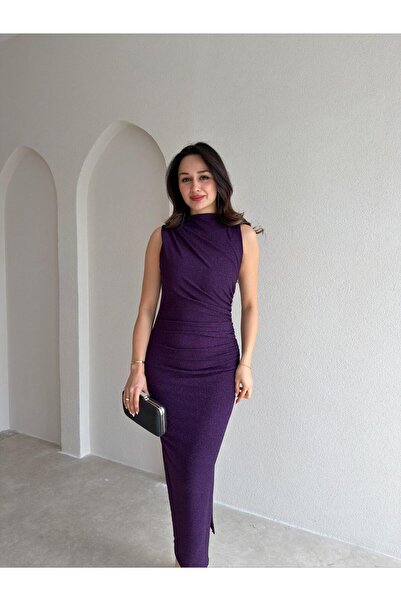 Mooi Butik Huxley Glittery Midi Dress 5933 - Purple