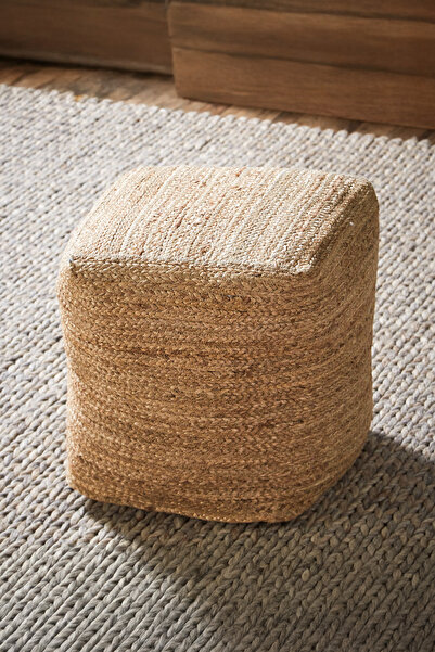 Digithome Dekoratif Kare Naturel Hasır Jüt Puf 40X40 -12080