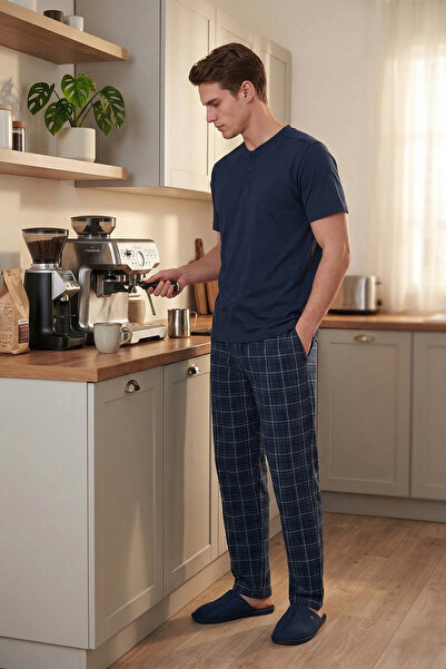 Buratti Cotton Pcs Regular Fit Checked Short Sleeve Pajama Set Men's Pajama S...