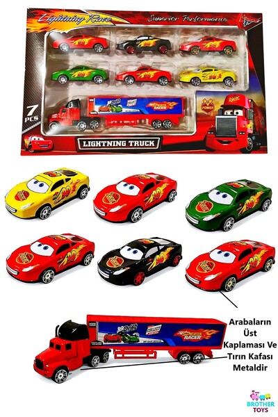 Empressco 7'li Metal Şimşek Mcqueen Araba Ve Tır Seti Oyuncak 6 Adet Araba 1 ...