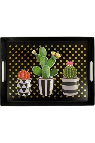 Generic Ledshop Cactus Patterned Tray - Plastic Serving Tray with Handle - Ca...