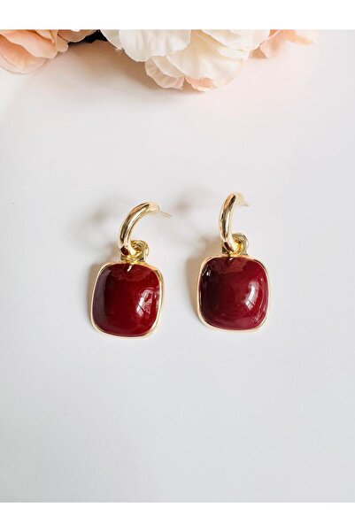 DEVİ fashion Burgundy Vintage Square Earrings 4 cm