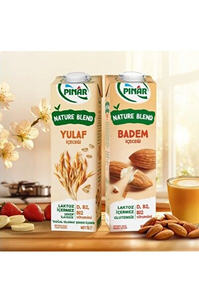 Pınar Nature Blend Bitkisel Bazlı Badem ve Yulaf İçeceği 1 L Vegan Laktozsuz x 4 Adet