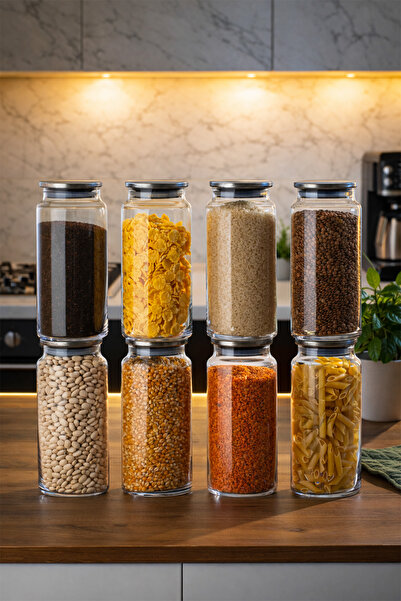 Porsima 4401 Bormio Set of 8 Glass Jars with Metal Lids Vacuum Lid Storage Or...