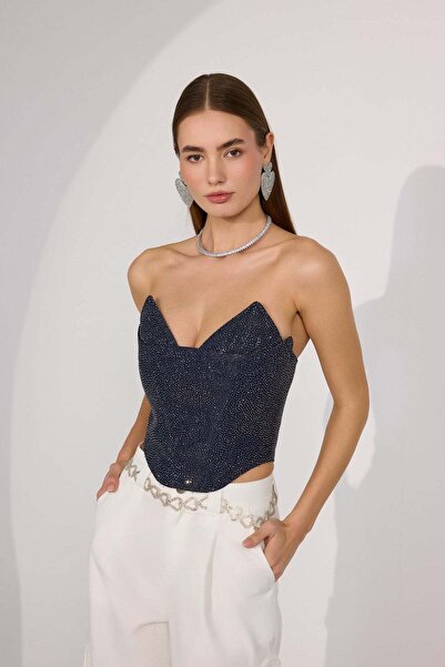 NOK İSTANBUL Diamond Icon Denim Bustier Black