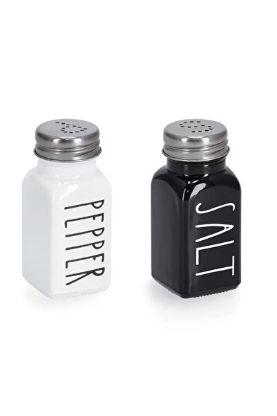 zeller Set de două solnițe și pipernițe, sticlă/metal, 4x9 cm, 80 ml, alb/negru