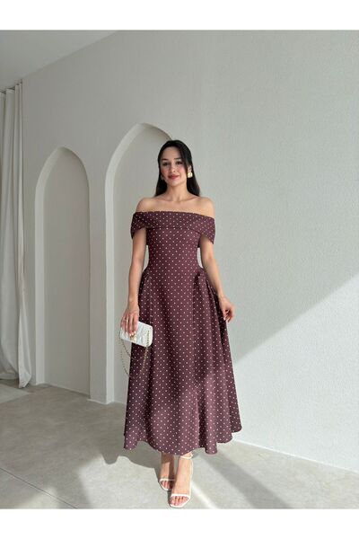 Mooi Butik Alaves Polka Dot Li Midi Dress 8995 - Brown