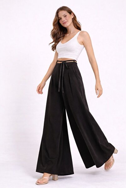 bobitex High Waist Binding Zip Detail Wide-Leg Palazzo Pants