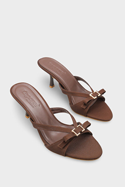 Capone Outfitters Vivia Pointed Toe Stoned Buckle Satin Medium Heeled Stylish...