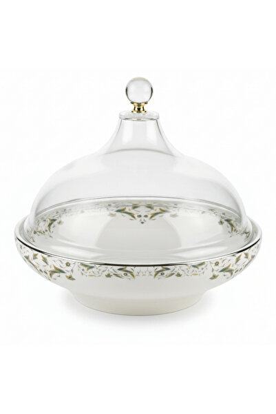 AKDC وعاء تقديم التمر الأبيض من السيراميك مع غطاء أكريليك