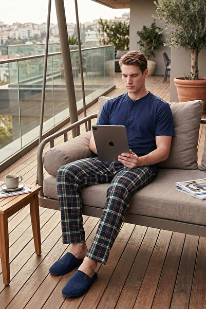 Buratti Cotton Pcs Regular Fit Checked Short Sleeve Pajama Set Men's Pajama S...