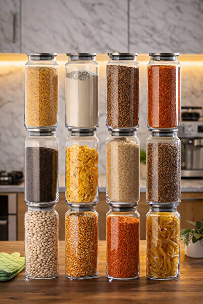 Porsima 4401 Bormio Set of 12 Glass Jars with Metal Lids Vacuum Lid Storage O...