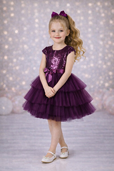 RUMİ KİDS Kız Çocuk Tokalı Kollu Abiye Parti Doğumgünü Elbisesi Eteksiz