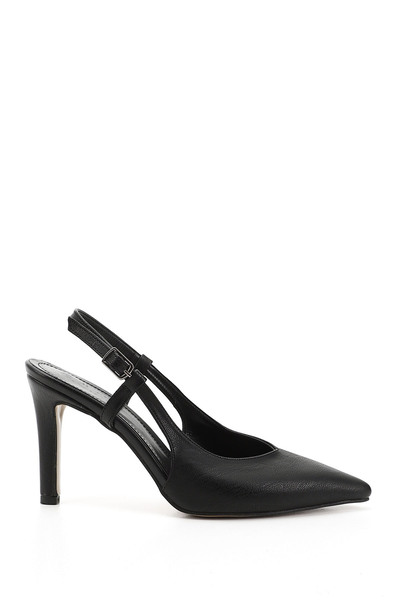 GÖNDERİ(R) Women's Black Stiletto Heel U Open Back Shoes