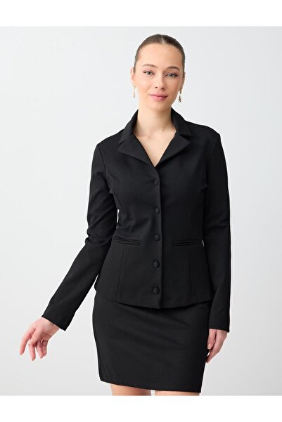 Jimmy Key Black Regular Waist Straight Cut Knitted Mini Skirt with Elastic Waist