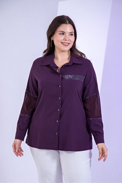 Roxxlen Γυναικείο πουκάμισο μεγάλου μεγέθους με πέτρινη λεπτομέρεια