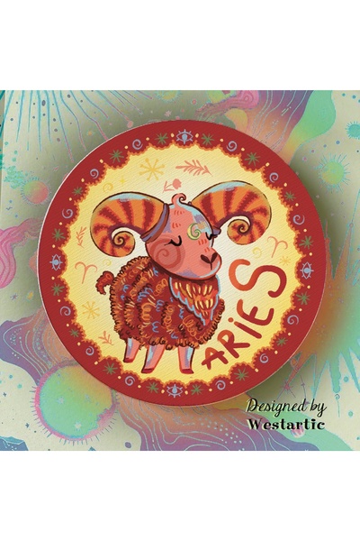 westartic Aries Koç Burcu Özel Tasarım Burç Bardak Altlığı