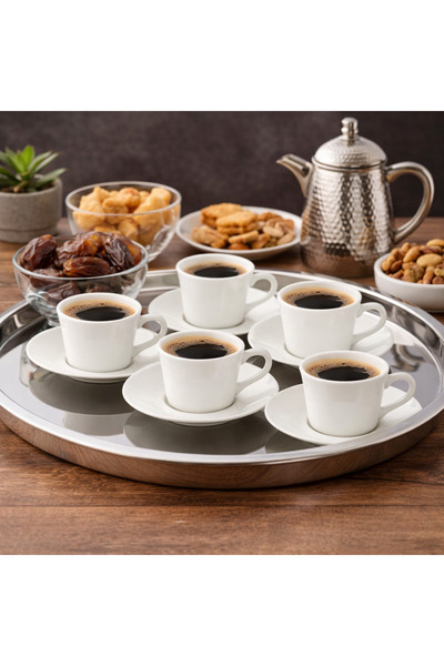Dania White porcelain coffee cup and saucer set – 6 pieces, 170ml capacity | ...