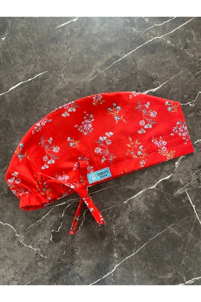 Tosbics Store Tatlı Çiçekli Kırmızı Cerrahi Bone (İthal Kumaş)