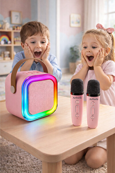 Arfseb 2 Mikrofonlu Karaoke Seti Bluetooth Hoparlör RGB Işıklı Karaoke Mikrof...