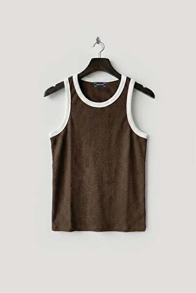 GIESTO Кафява тениска WAFFLE SLIM FIT