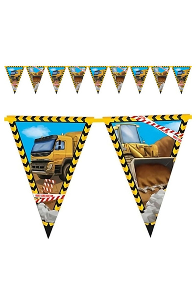 Procos Ghirlandă cu 9 steaguri, model de vehicule de construcții, 230 cm, alb...