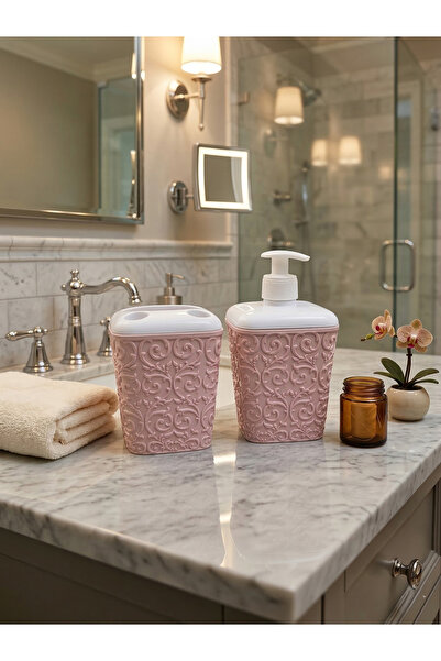 Poyraz Plastik Lüks Plastik Sarmaşık Desenli Diş Fırçalığı Sıvı Sabunluk Seti