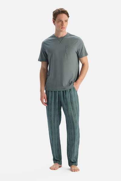 Dagi Gray Blue Crew Neck T-Shirt and Pants Set