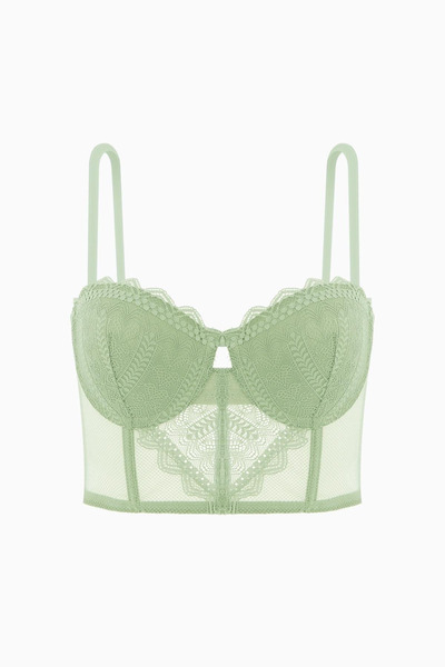 Weweus Fashion 2501 Rosali Soft Push up Padded Lace Bustier Bra Green
