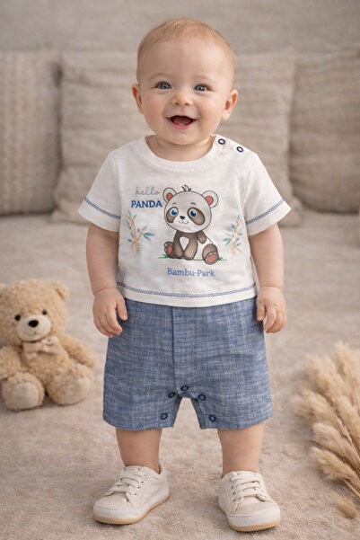 Uğur bebe Bebessi̇ Baby Boy Panda B Printed Chambre Summer Jumpsuit 100% P Co...