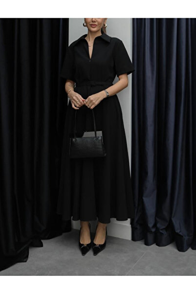 MareandCo Polo Yaka Önden Gizli Fermuarlı Kısa Kol Elbise