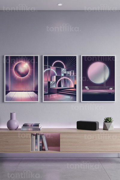 Tontilika Σετ ζωγραφικής Synthwave Geometry Neon με 3 ξύλινα πλαίσια