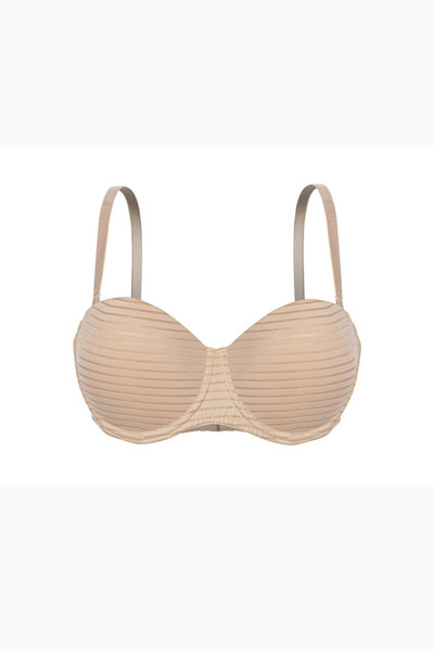 Weweus Striped Fabric Strapless Bra - Push Up, Padded - 2512 - Light Brown