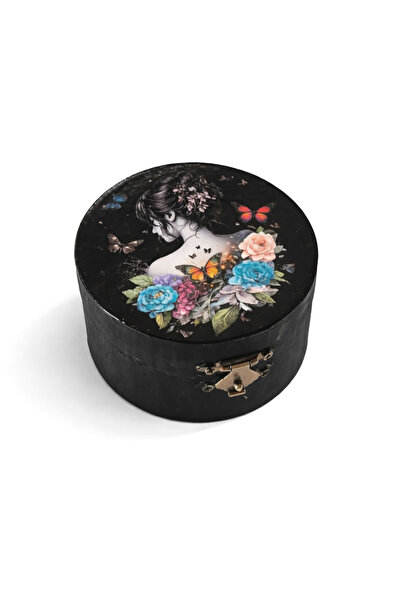CrisArtDeco Wooden Round Box with Butterflies