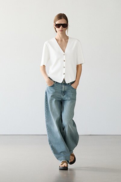 Massimo Dutti Düğme detaylı kısa kollu hırka