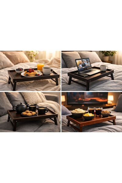 Generic Foldable Wooden Bed Tray Table (45×25×20 cm)