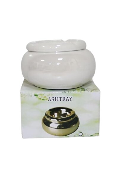 B&D Round Glass Ashtray with Gold-Tone Base, Modern Design