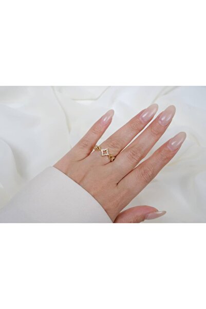 ATELİER TUĞBA خاتم YZK284 بتصميم البقلاوة قابل للتعديل مطلي بالذهب