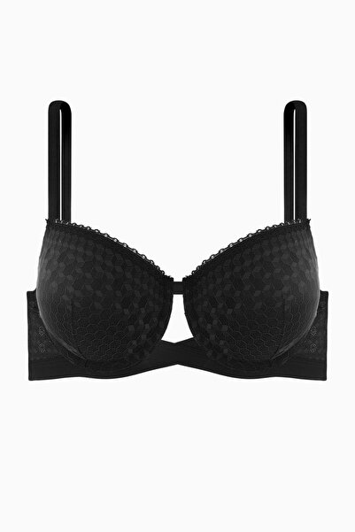 Weweus Sutien decoltat din dantelă cu detaliu cruce din cauciuc - Double Push...